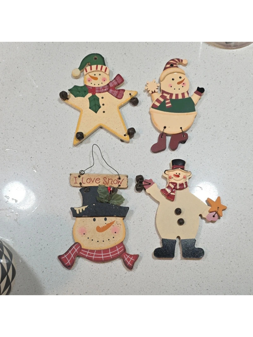 Set of 4 Wooden Snowman Christmas Ornaments
